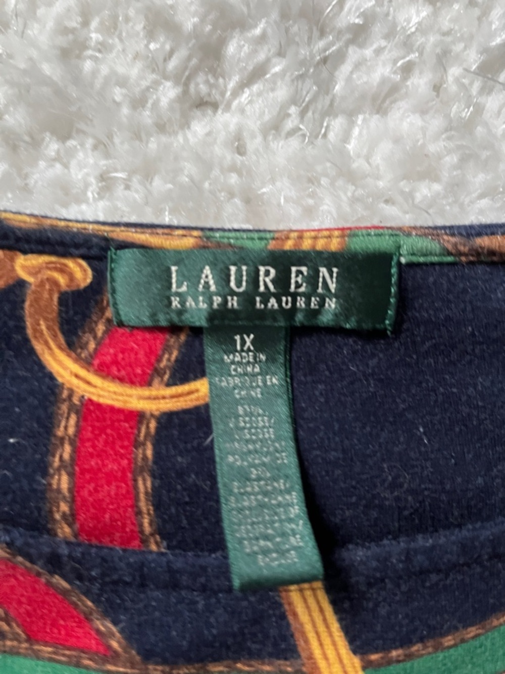 Ralph Lauren Navy Midi Dress with Gold, Red & Green Chain Print - Picture 2 of 2